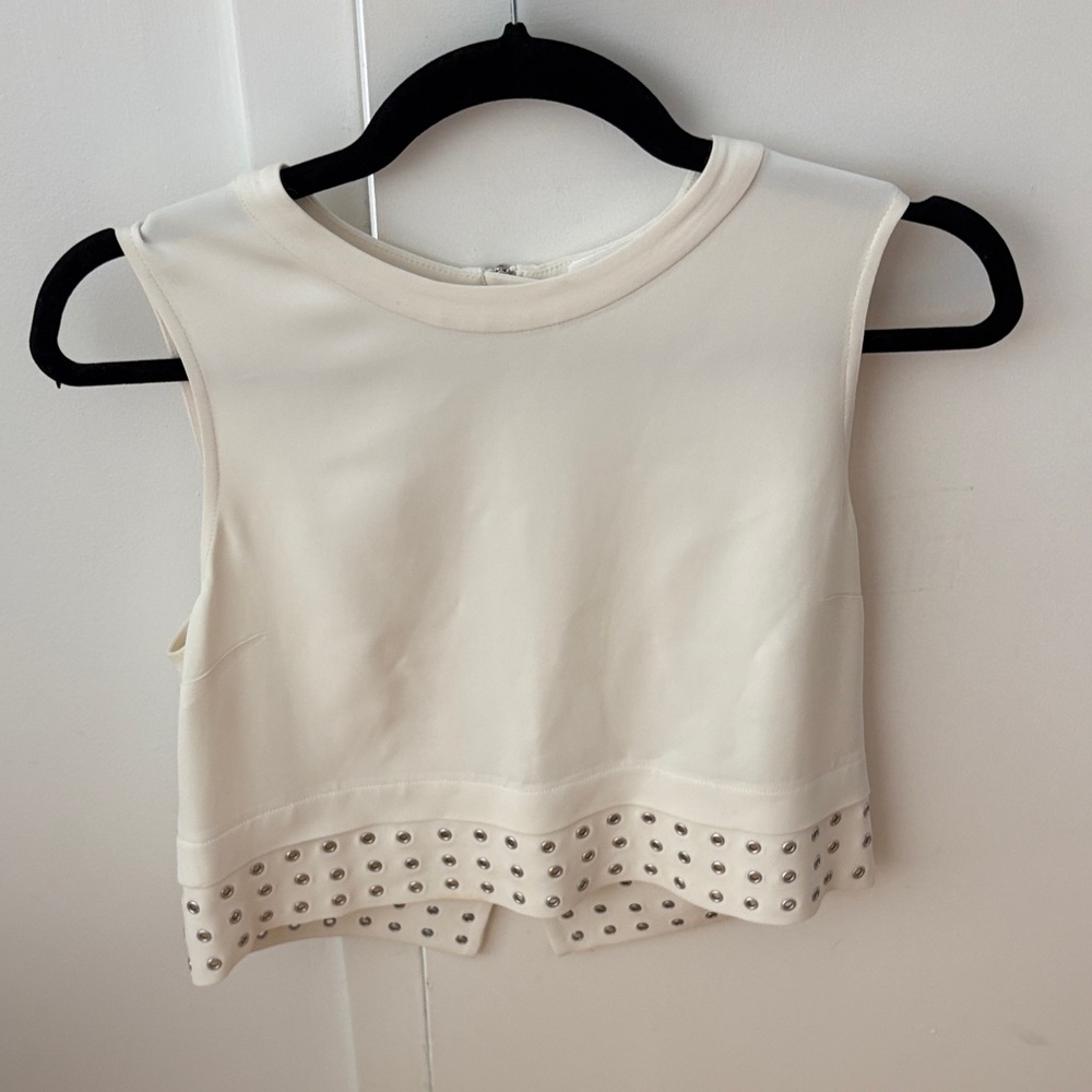 ALC Cream Sleeveless Top with Studded eyelet Hem